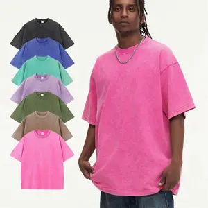 Solid  Color  2-Pack  230G  100%  Cotton Retro T-shirt Drop-shoulder Sleeve Men Women Vintage Short-sleeve T Shirts r Hip Hop Loose Tees