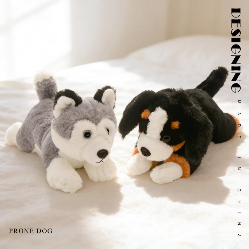 Cuddly Lying Prone Pet Dog Plush Toys Soft Fluffy Husky Shepherd Dog Beagle Doll Sleeping Throw Pillow Kawaii Home Decor
