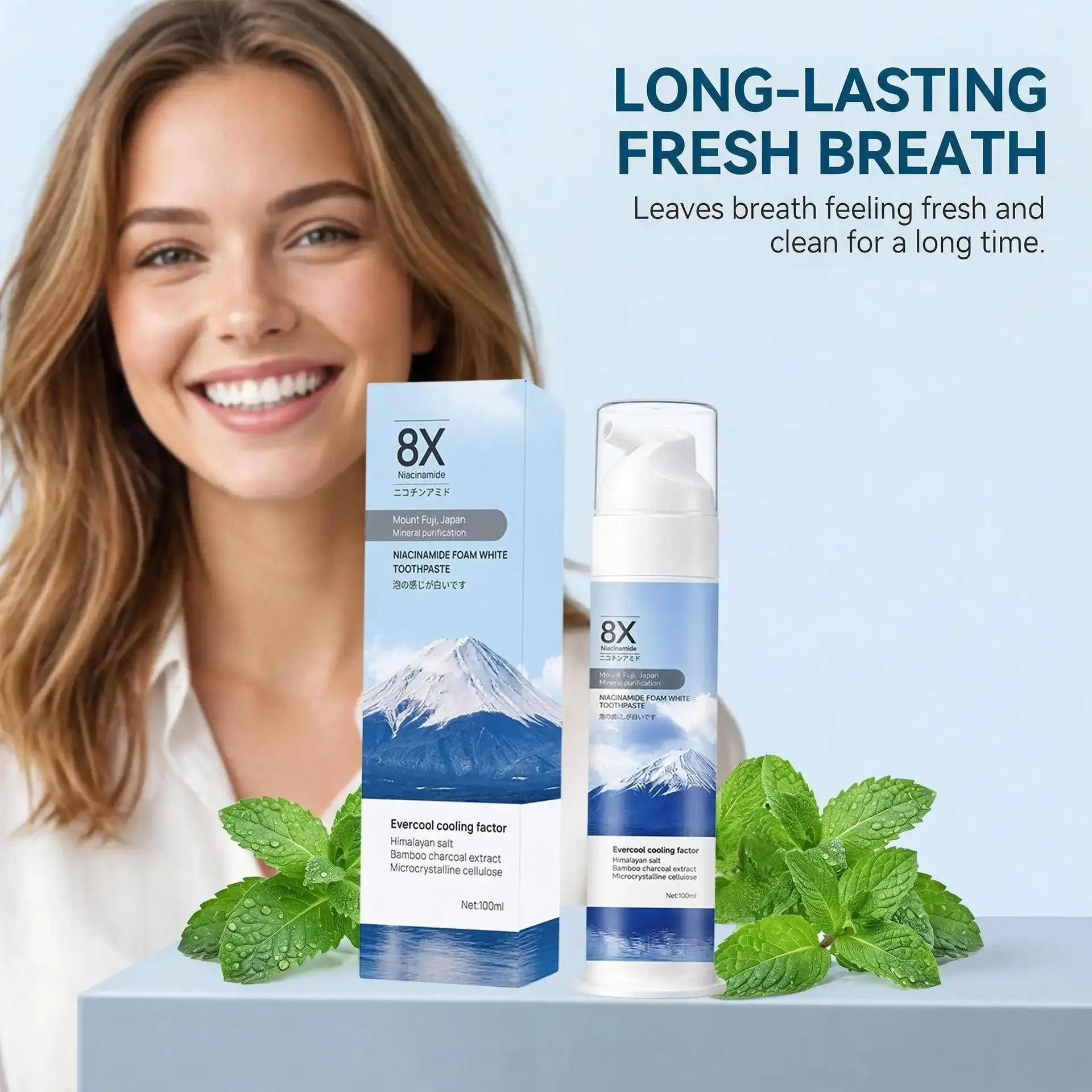 Whitening Foaming Toothpaste with Niacinamide, Helps Remove Coffee & Tea Surface Stains, Mint Flavor, 100 mL / 3.38 fl oz