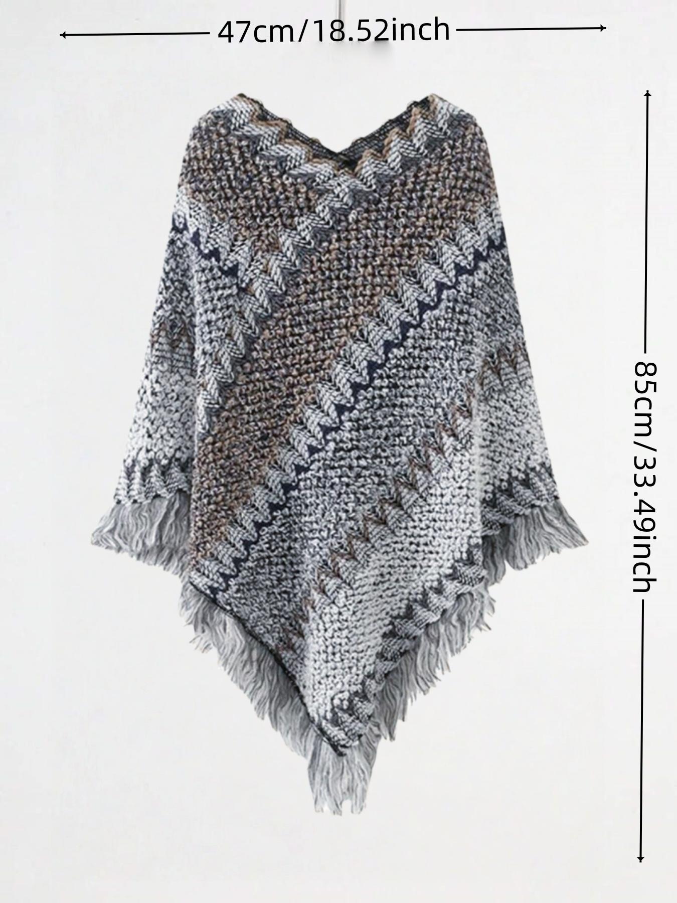 1pc Herringbone Tassel Shawl, Boho Style Shawl, Shawl Cape, Fashion Versatile Travel Poncho, Warm Scarf Wrap, Tassel Decor Shawl