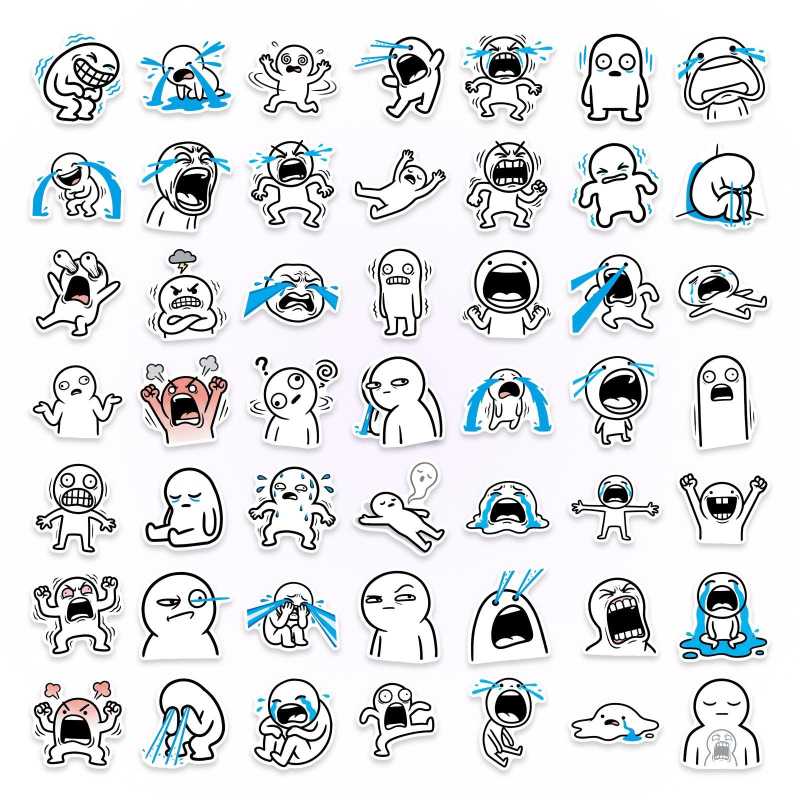 50 Pcs Fun Emoticon Stickers Set, Waterproof & Non-Sticky Design, Perfect for Journaling & Phone Case Decoration, Ca Prop-65 Compliant