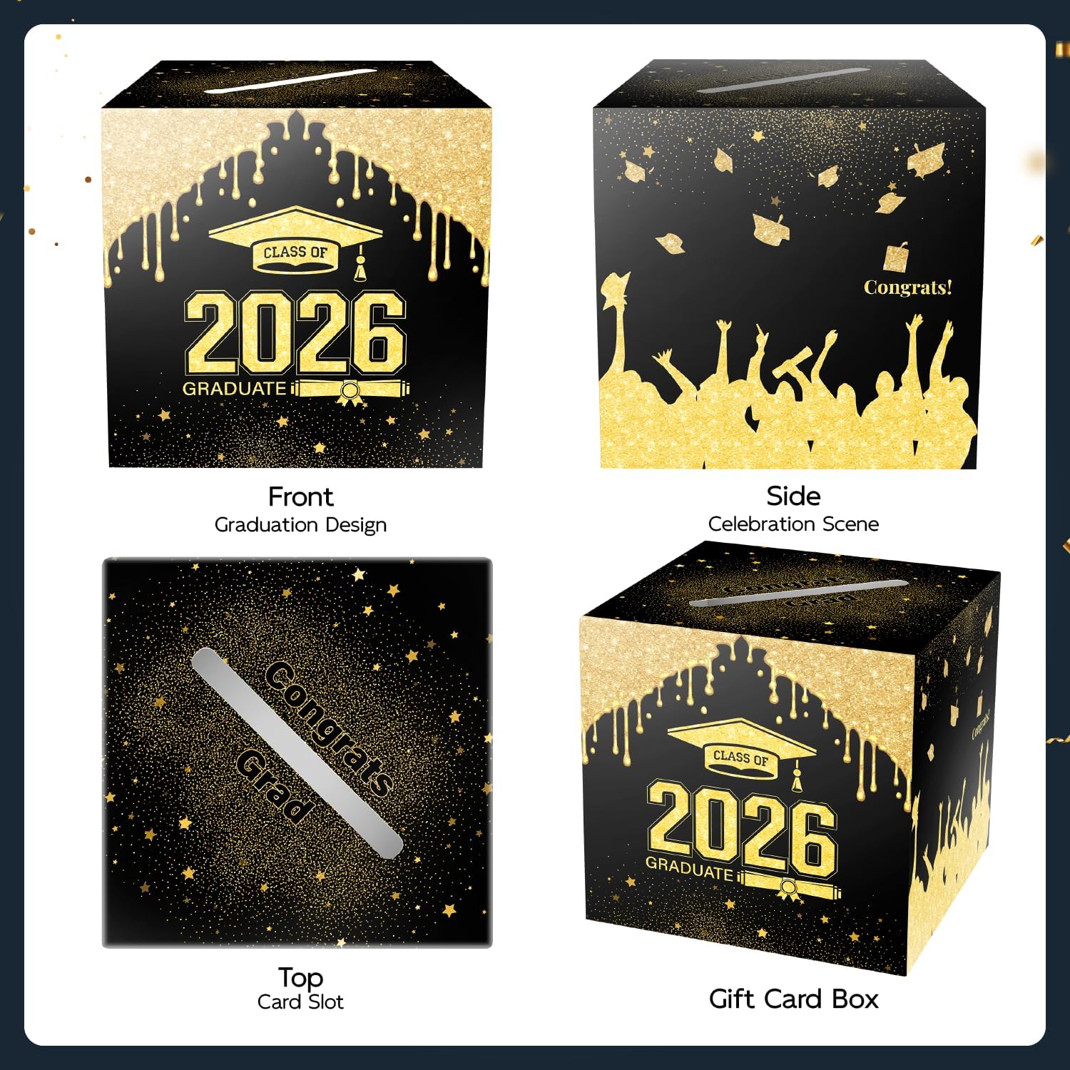 2026 Graduation Card Box Holder, Envelope Receiving for Grad Congrat Decoration Box, Graduation Party Celebration Black