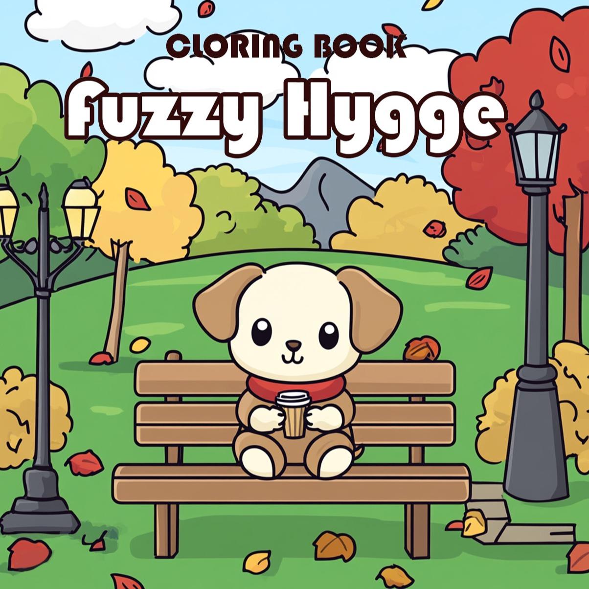 Cute Kawaii Fuzzy Hygge Coloring Book, Bold & Easy for Kids & Adults, 22 Pages 120gsm No Bleed Thick Paper, Odorless Glue Binding, Stress Relief