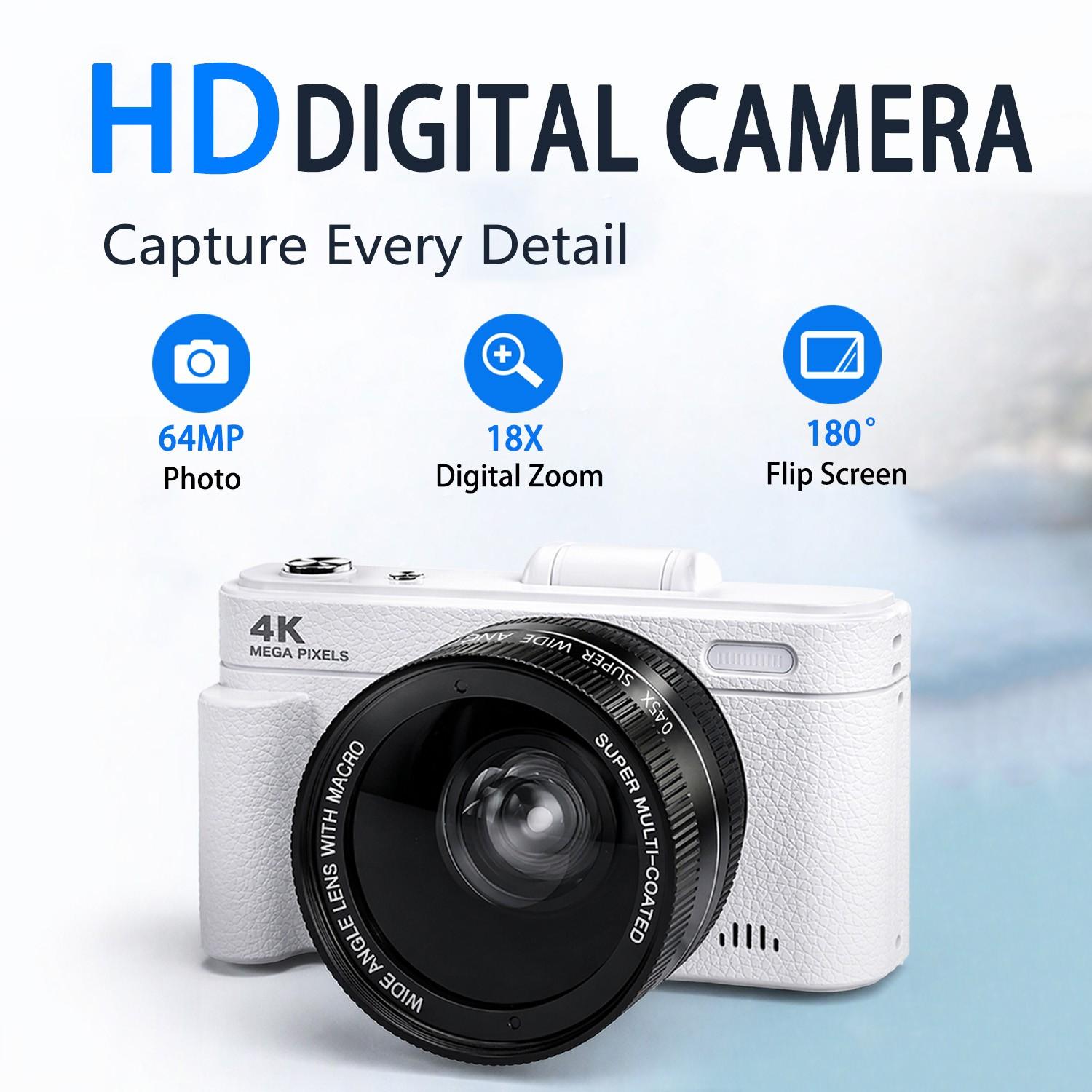 High-Definition Digital Camera, 18x Digital Zoom, 180° Flip Screen, Includes Lens and 32GB Micro SD Card, Photographic Kit, Perfect for Photography