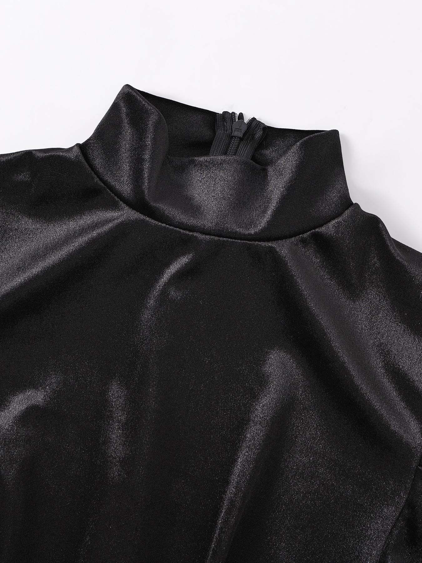 Women's Velvet Feather Patchwork Tight-Fitting Round Neck Long Sleeve Formal Evening Dress, Fall Winter Fashion Party Gown