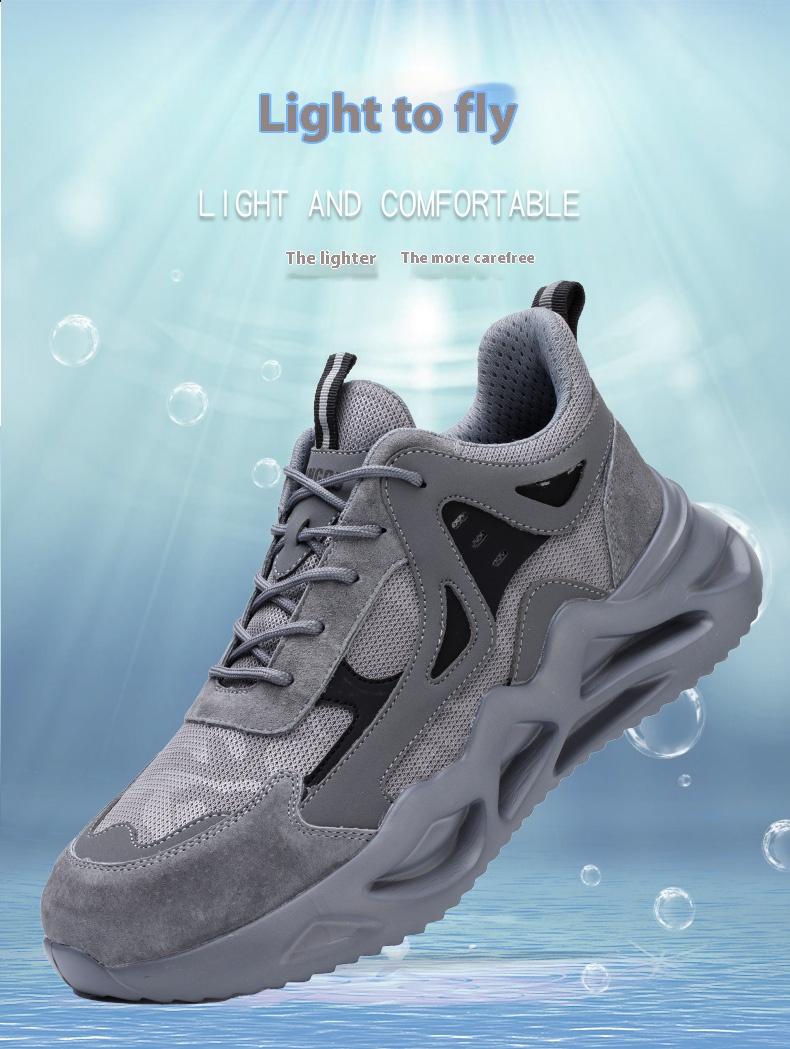 Not Afraid to Smash Men's Steel Toe Sports Non-Slip Work Shoes Grey Closed Breathable Mesh Anti-Smashing Anti-Piercing Shock-Absorbing Wear-Resistant Soft & Light Father's Day Gift Worker Footwear