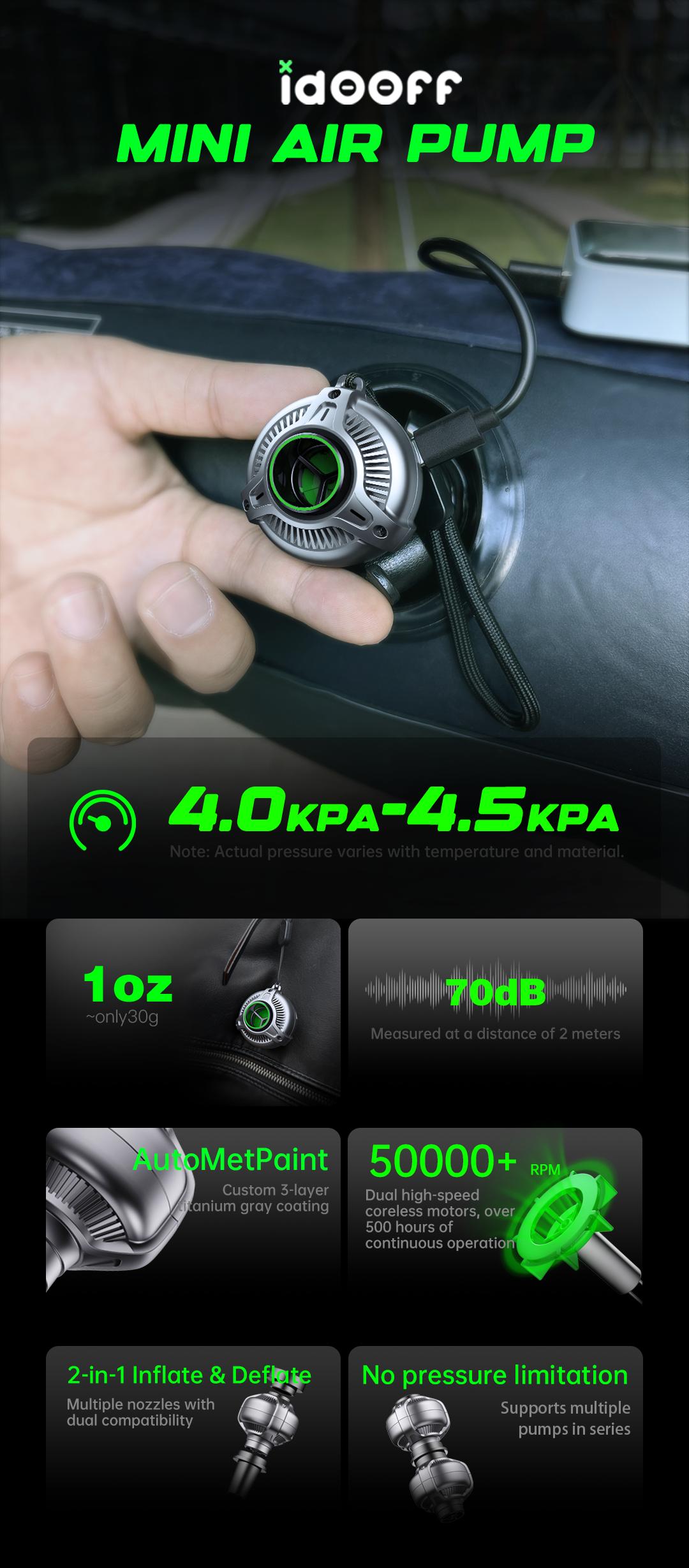 GT-02 Mini Air Pump 30g – Ultra-Light Mini Portable Electric Air Pump, 4-in-1 Inflate & Deflate Mini Vacuum Pump, Mini Inflator for Pool Floats, Air Mattress, Camping & Travel