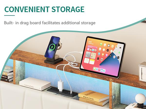 Yitahome King Size Bed Frame, Storage Bed Frame w/LED Lighting & 4 Drawers, Upholstered Platform Bed Frame with Charging Station & Storage Headboard, No Box Spring Required, Easy Assembly