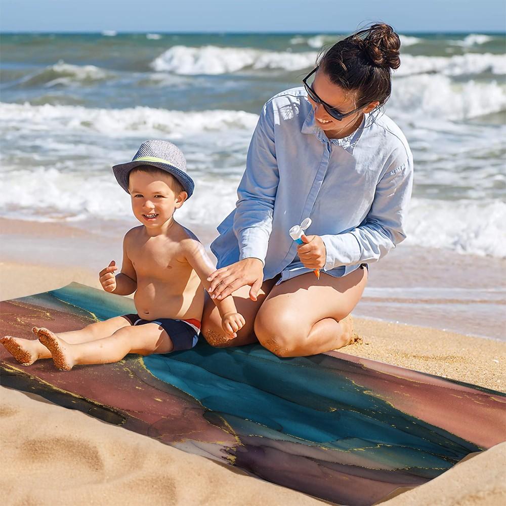 Fluid Ink Watercolor Beach Towel, Niche Artistic Design, Quick Dry Skin-friendly Lightweight Portable, Perfect for Seaside Vacation Photoshoot Daily Use