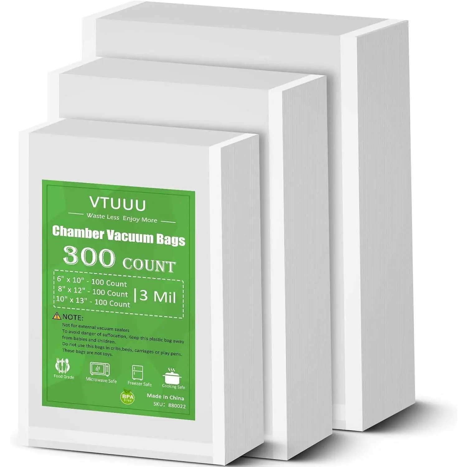 Chamber Vacuum Sealer Bags 300 Count 6" x 10" 8" x 12" 10" x 13" For 3-Mil Vacuum Chamber Bags Pre-Cut Chamber Vacuum Bags- BPA-Free -Heavy Duty Chamber Machine Pouches