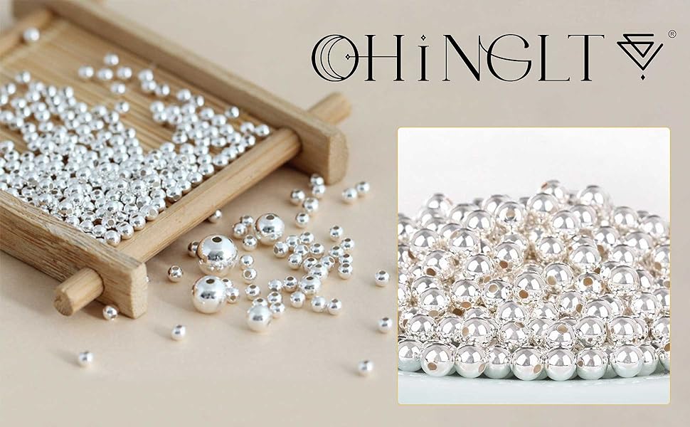 925 Sterling Silver Beads for Jewelry Making,Smooth Round Ball Beads Spacer Beads for Ring Necklace Earring Bracelets Making (Made in Italy 3mm)