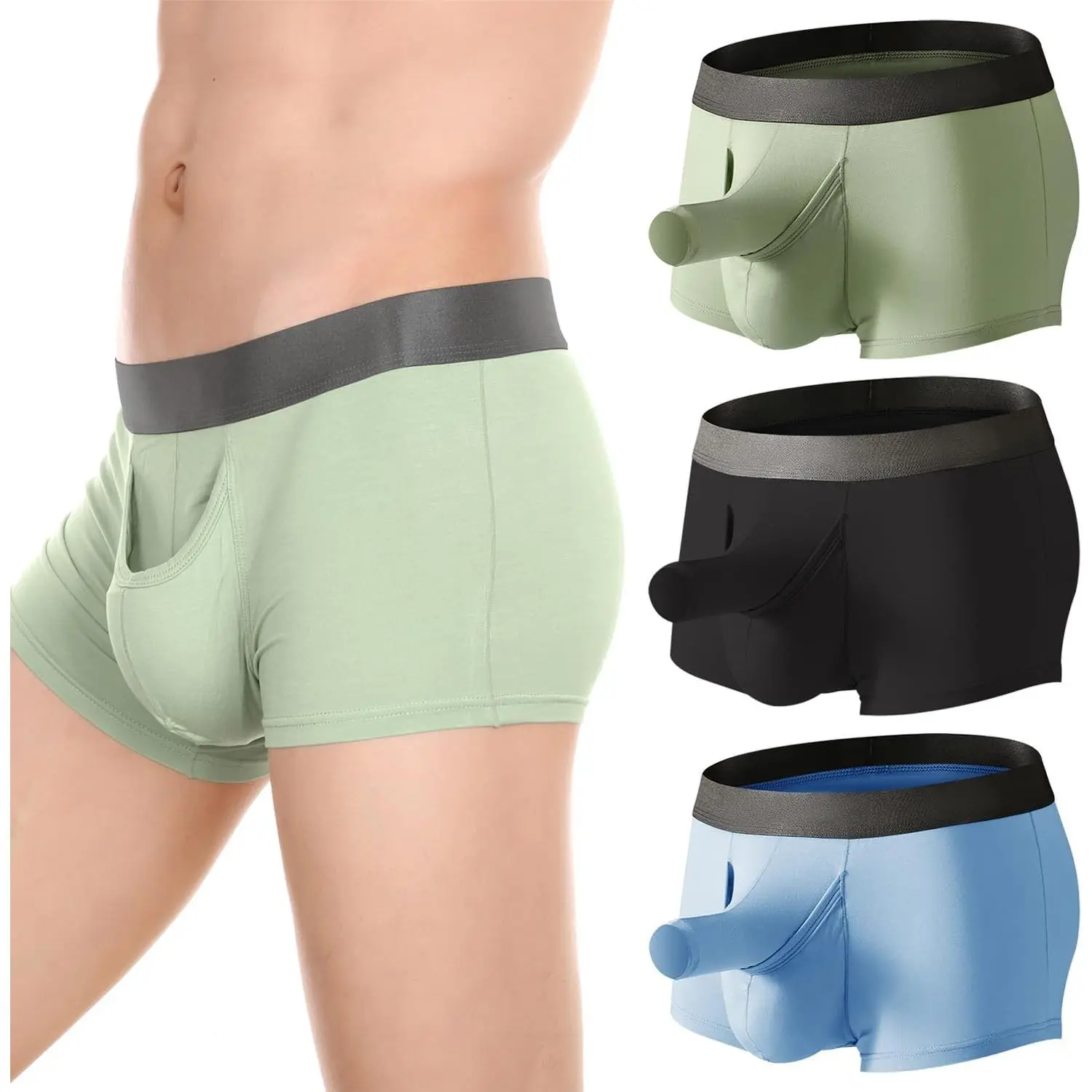 Men's Underwear Separated Pouch Modal Boxer Briefs Elephant Nose Tagless Boxers