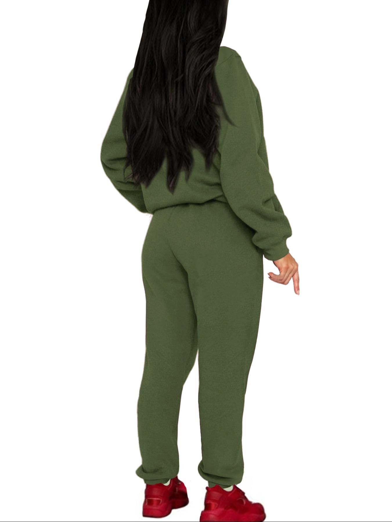 Women's Winter Casual Fitted Two-piece Set, Thick Warm Top & Pants for Home Wear, Simple Plain Design, Perfect for Cold Weather, Womenswear