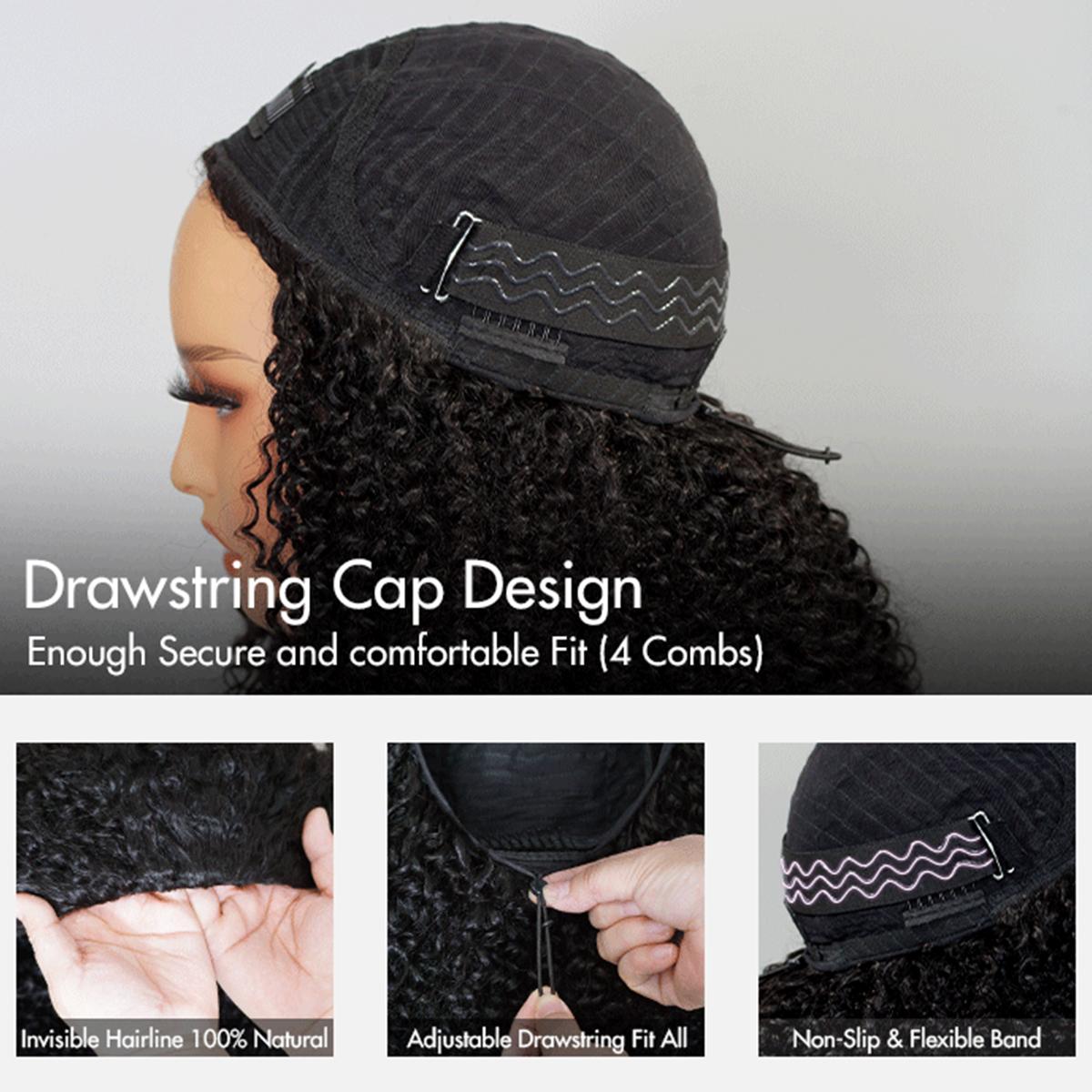 Mscoco Glueless Half Wig 100 Human Hair Yaki Body & Bouncy Deeep And Yaki Straight, Kinky Curly  Half Wig Adjustable Drawstring Beginner Friendly Flip Over Wig Natural Hairline #outdoorfun #TikTokshopCyberMonday #TiktokShopBlackFriday #christmassale2025