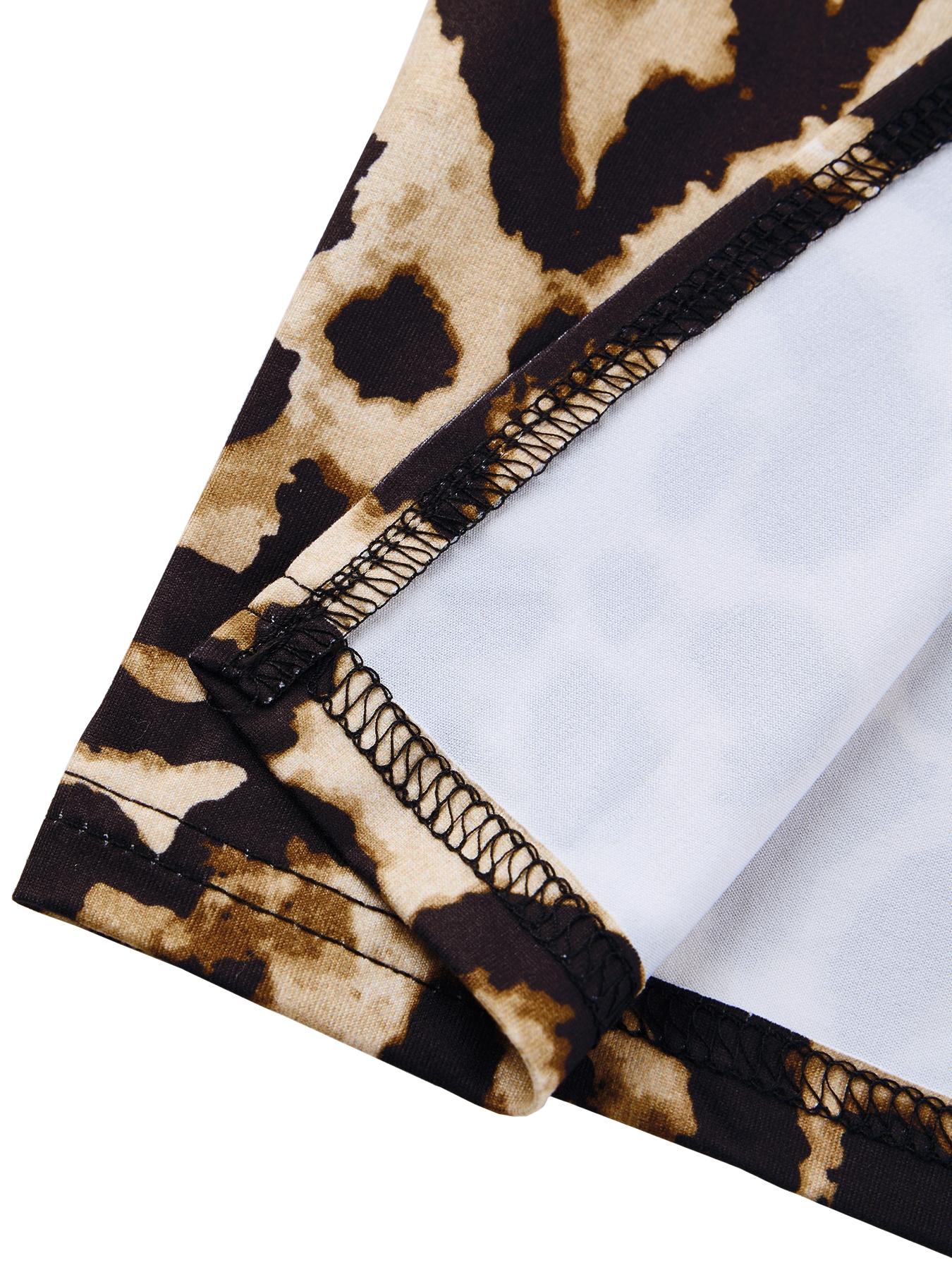 Women's Leopard Print V Neck Lace Trim Ruched Split Bodycon Midi Dress, Elegant Slim-Fit All-Season Formal Fashion, Perfect for Parties & Events