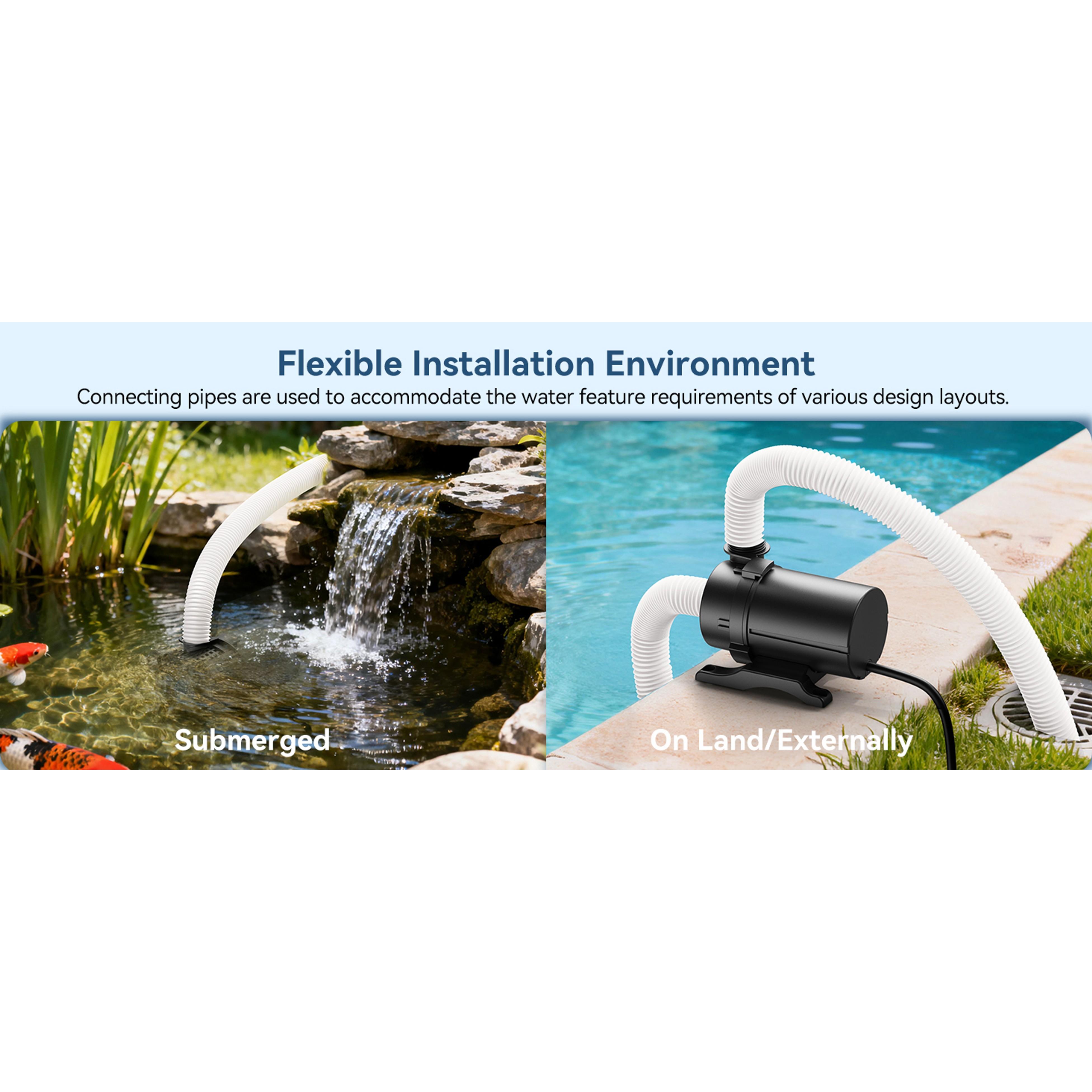 Water Pond Pump Set - 850GPH Submersible Adjustable Fountain & Waterfall Pump, 46W Powerful Motor, 2 Installation Options with Filter Bag & 20.3ft Power Cord for Outdoor Pond Aquarium