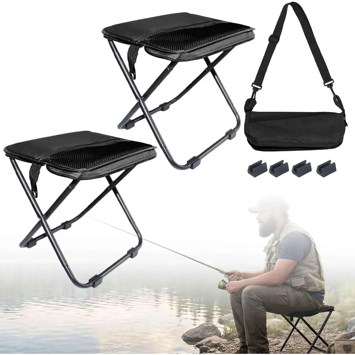 GMOX 2 Pack Portable Folding Camping Stool, Lightweight Sturdy Compact Camp Chair with Carry Bag, Foldable Outdoor Seat for Hiking Fishing Beach Picnic Travel Tailgating