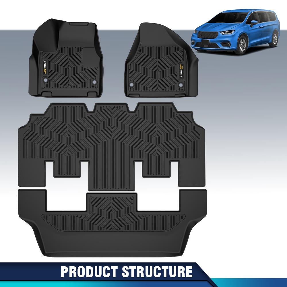 CROSSDESIGN 3PCS Floor Mats for PACIFICA 2017-2025 Plaid 3D Material Cargo Liners All-Weather Car Mats Anti-Slip Trunk Mat  Accessories Custom Fit 7 and 8 passenger model