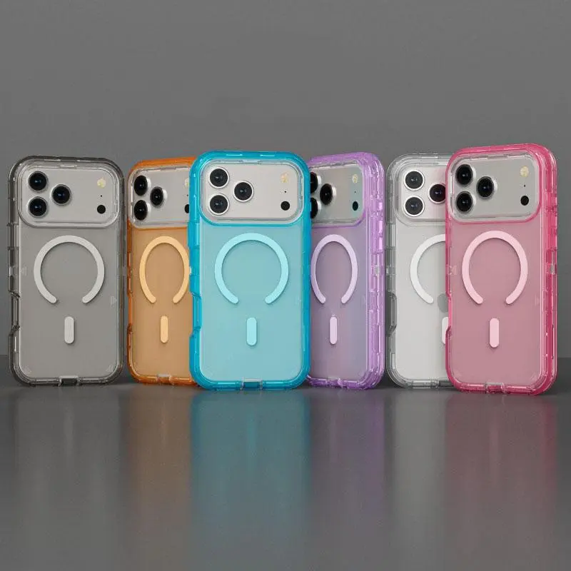 Magnetic 3 in 1 shockproof case for  iPhone 18 Pro Max/18pro/ 18/17 Pro Max / 16 / 15 / 14 / 13 / 12 Pro. Clear solid color protective cover. Full protection. Anti drop. Simple style hn0531 2