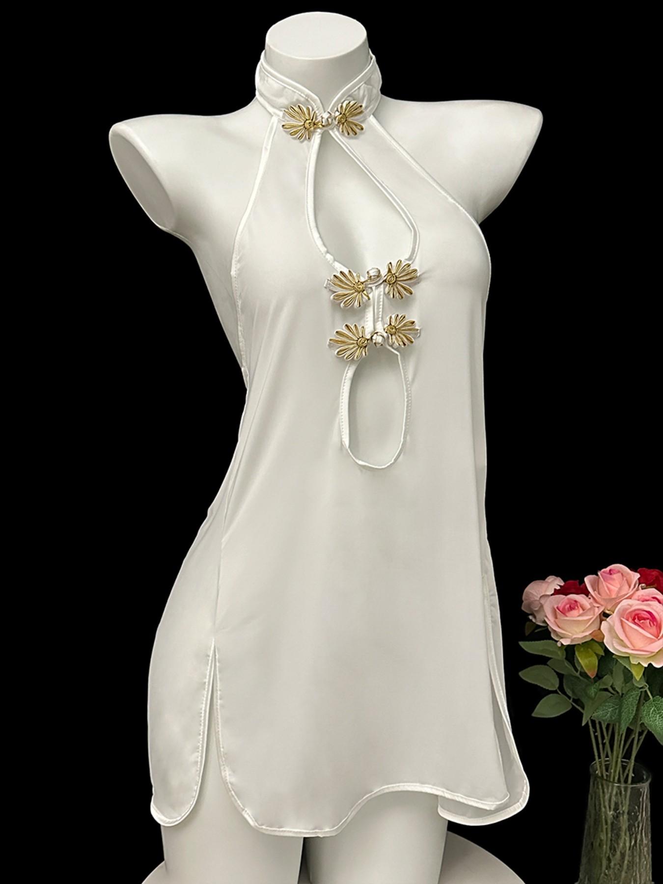 Women's Sexy Sleepwear Set, Vintage Style Lace-Up Design, Comfortable Nightgown & Bralette Combo, Perfect for Everyday Wear