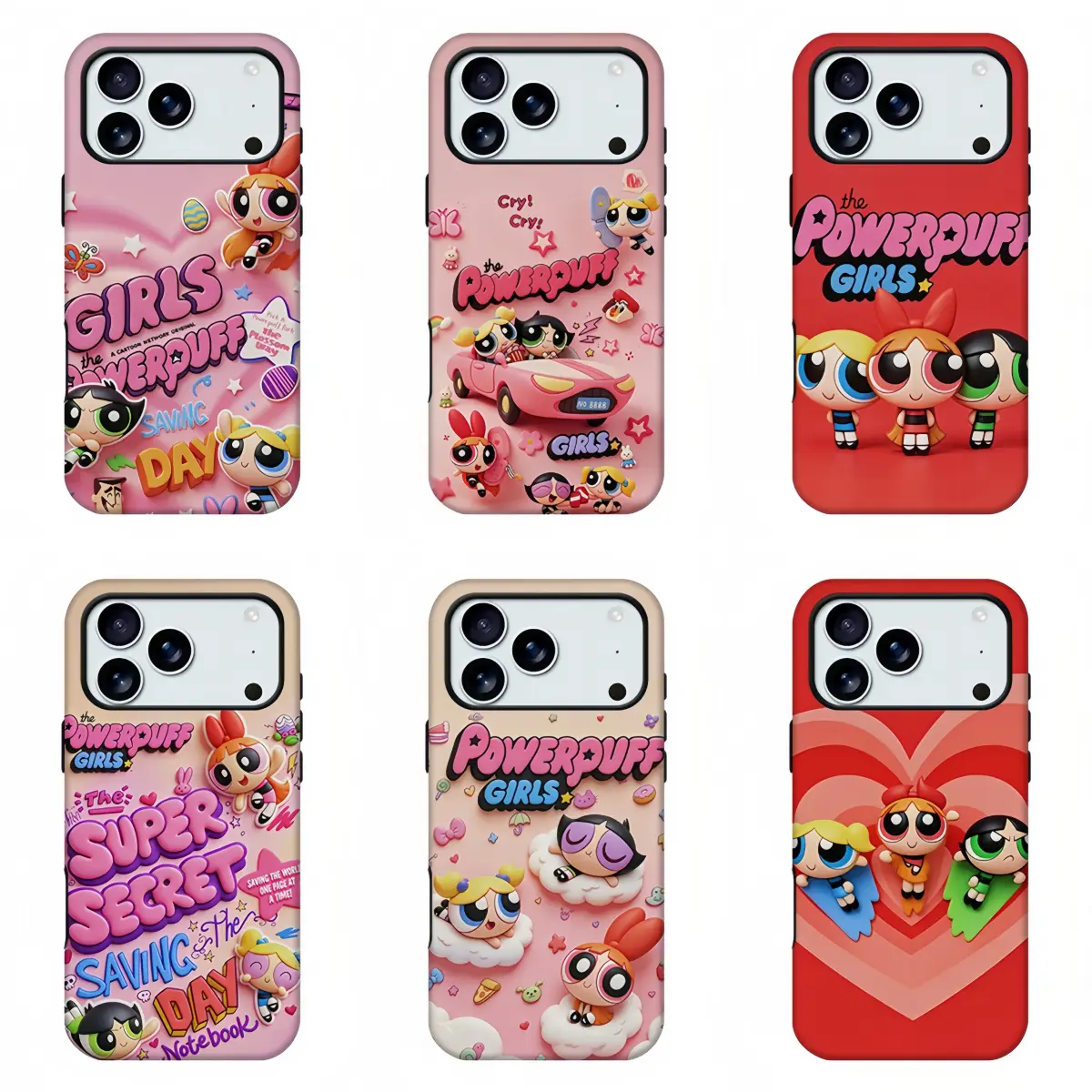 3D Stereo Vision Cartoon The Powerpuff Girls Phone Case,Sweet Y2K Aesthetic Phone Shell,Bubbles Blossom Buttercup Cute Character Hard Protective Cover Compatible For iPhone 11-17 Pro Max, Samsung S21-S26, Ideal Gift