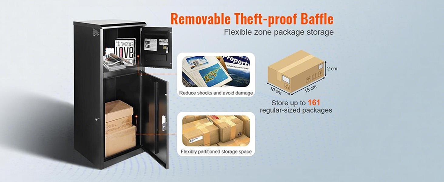 VEVOR Package Delivery Boxes for Outside 16.2x15.8x44, Galvanized Steel Package Delivery Box with Coded Lock, Removable Anti-theft Baffle, IPX3 Waterproof Parcel Drop Box for Outside, Porch