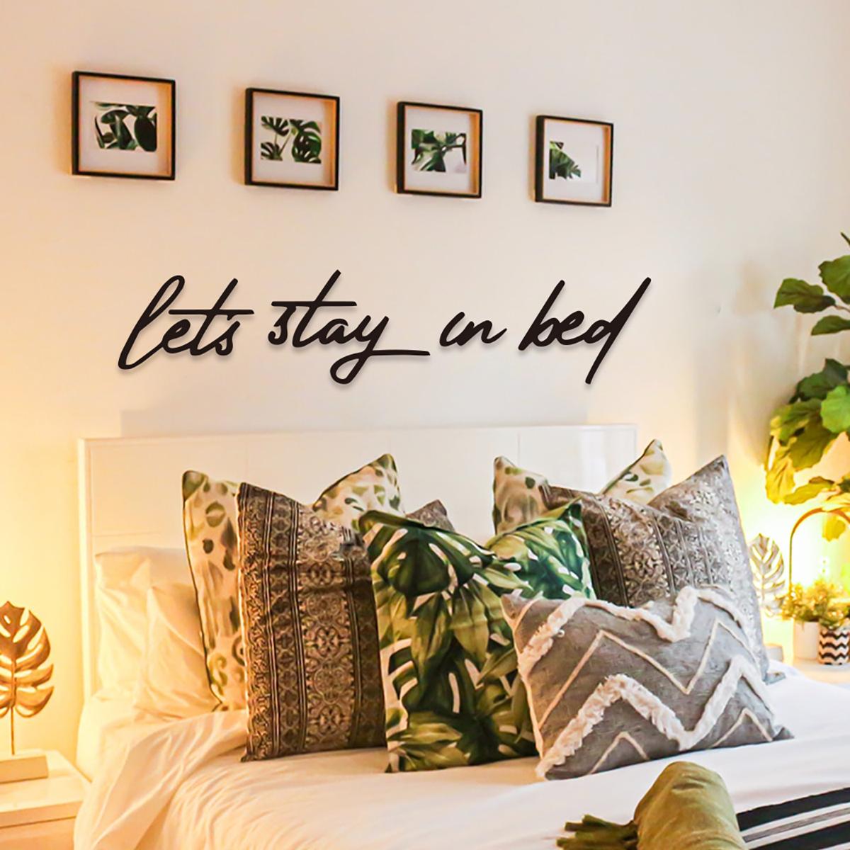 "4pc Let's Stay In Bed"" Metal Wall Art - Rustic Iron Crafted Decor - For Home Decoration - Perfect Housewarming Gift"