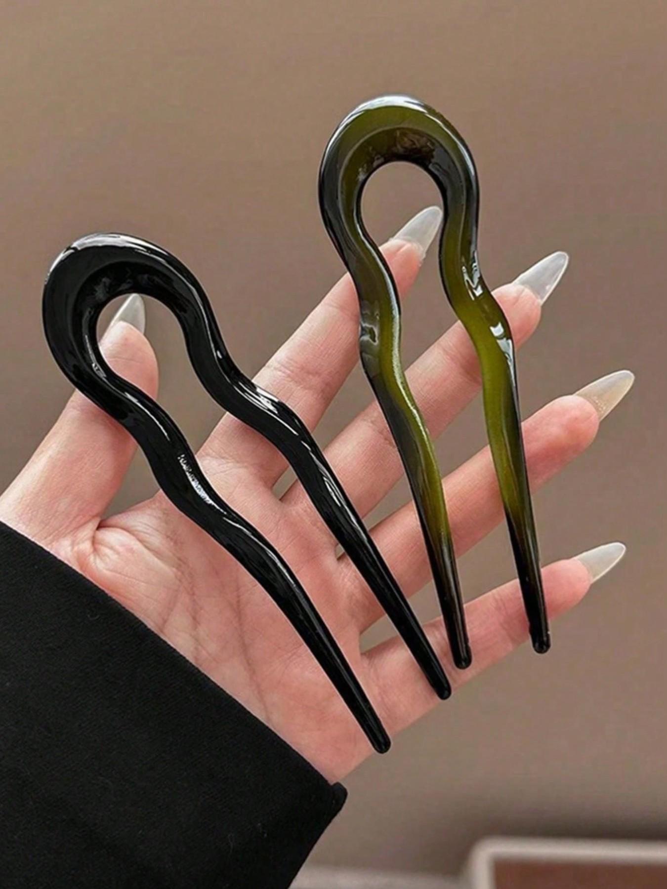 French Twist Spin Hair Forks, U-Shaped Wavy Hair Clips, Suitable For Spiral Buns, Tortoiseshell, Fashionable Flexible & Durable Women Hair Accessories