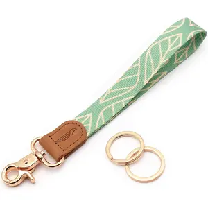 Keychain Wristlet for Women and Men, Cute Wrist Lanyard for Keys, Short Key Chain Strap for Car Keys, Wallet, ID Badge & Phone | Leaves