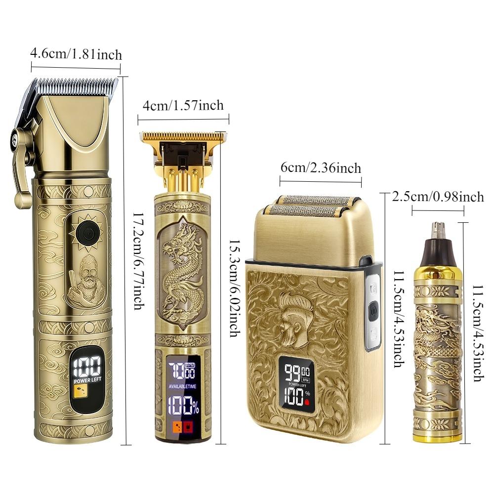 LCD Display Hair Clipper and Razor Set, Professional Cordless Hair Trimmer and Shaver with Guide Comb, Charging Cable and Cleaning Brush, Barber Hair Cutting Kit, Barber Clippers