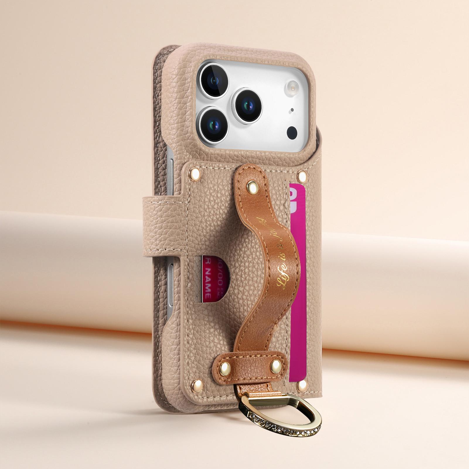 Leather Wallet Phone Case with Ring Strap Holder Stand, Multi Card Slots, Zipper Phone Pouch and Magnetic Closure, Fits iPhone 17/16/15 Series