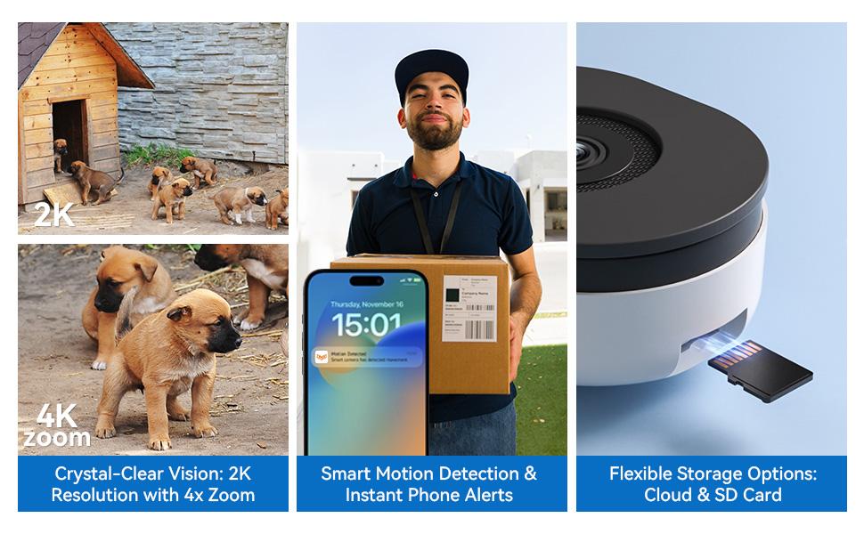 No-Drill Window Security Camera 2.5K 4MP – Color Night Vision, No Subscription, 24/7 Recording, Easy Install Indoor Home Cam，See Outside Clearly, Color Night Vision