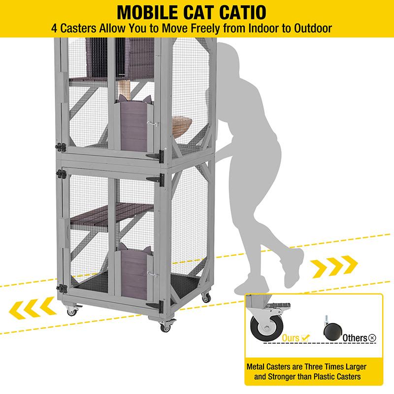 Aivituvin-AIR22-M Medium Wooden Outdoor Cat Catio with Wheels| Connecting with Window,Cat Furniture,Cat Enclosure connect to slider door