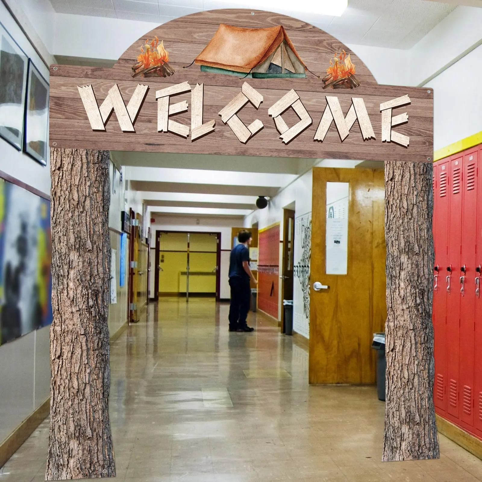 3 Piece Camping Party Decor Set, Welcome Banner, Porch Sign, Birthday Classroom Decoration, Double-Sided Banner, Outdoor Theme Door Decor