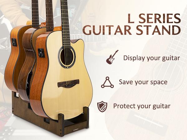 STRICH Wooden Guitar Stand for Multiple Guitars, 3-Holder, Front Display Space-Saving Floor Guitar Rack, Padded Multi Guitar Stand for Home, Studio, Stage, GS-3N (For 3 Acoustic/Electric/Bass)