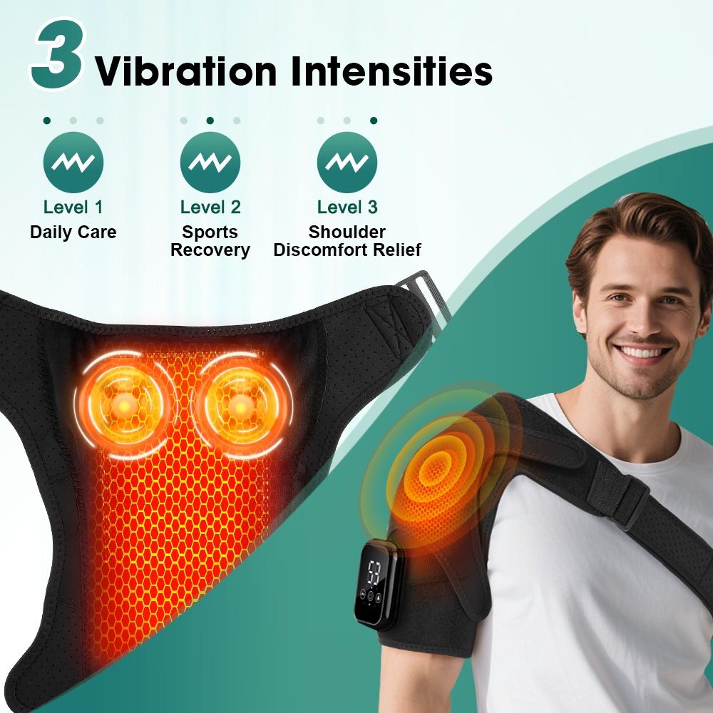 3 Vibration Modes Heating Shoulder Support, Healthcare, 2500mah Rechargeable, Portable, Extended Strap, Touch Screen Timer, Left Right Universal, Christmas Gift