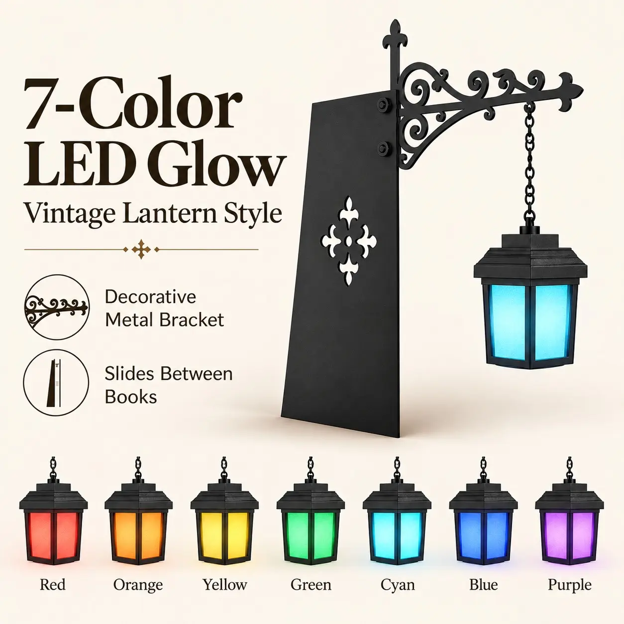 RGB Bookshelf Lantern Light Set, Vintage Mini Hanging Lamp, Multi-Color LED Glow, Decorative Lighting for Bookshelves, Home Library, Reading Nook