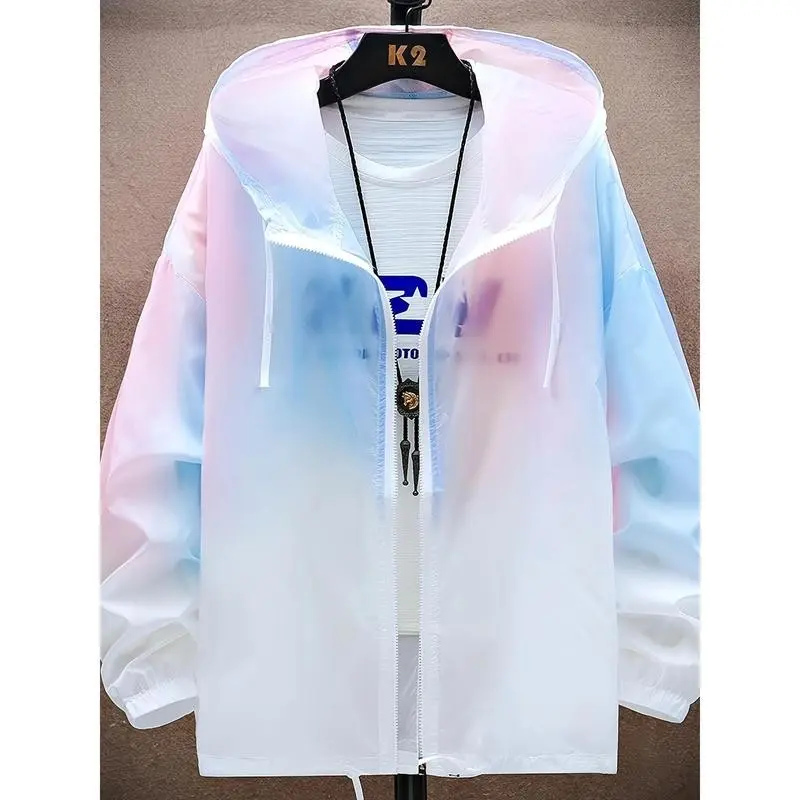 Men's Lightweight Windbreaker Jacket - Quick-Dry Outdoor Coat with Hood, Turquoise Blue & White Color Block, Loose Fit Jacket for Hiking, Camping, Travel - Non-Sticky Surface Casual Outerwear for Men & Teens, Hiking Gear, Sporty Design, Breathable Fa