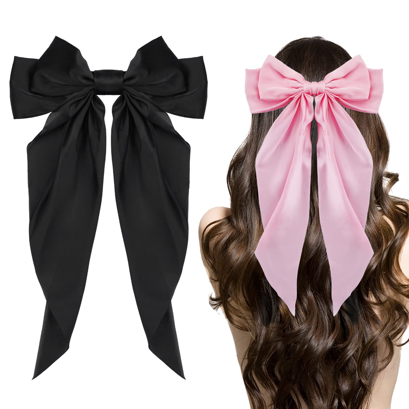 Big Bow Hair Accessories 2pcs - Long Tail French Satin Silky Barrettes for Women and Girls, Black, Burgundy, Red Bows for Birthday, Party, Show, hair clips Fashion Big Bow Hair Accessories 2pcs - Long Tail French Satin Silky Barrettes for Women and Girls, Black, Burgundy, Red Bows for Birthday, Party, Show, hair clips Fashion