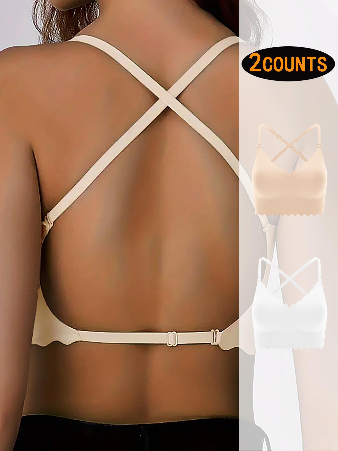 Women's Backless Bra Set, Sexy U-Shaped X-Type Design, Removable Straps, Wave Edge Smooth Seamless Bras, All Seasons, Max Support