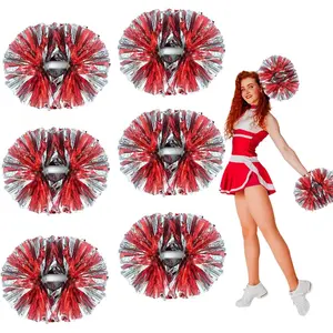 6 Pcs Metallic Cheerleading Pom Poms, 12Inch Cheerleader Pompoms with Baton Handle for School Team Sports Games Dance Cheer