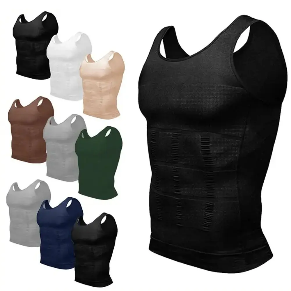 Men's Compression Tank Top Round Neck Sleeveless Shaping Vest Shapewear Gym Workout Fitness Shirt Menswear Underwear for All Seasons