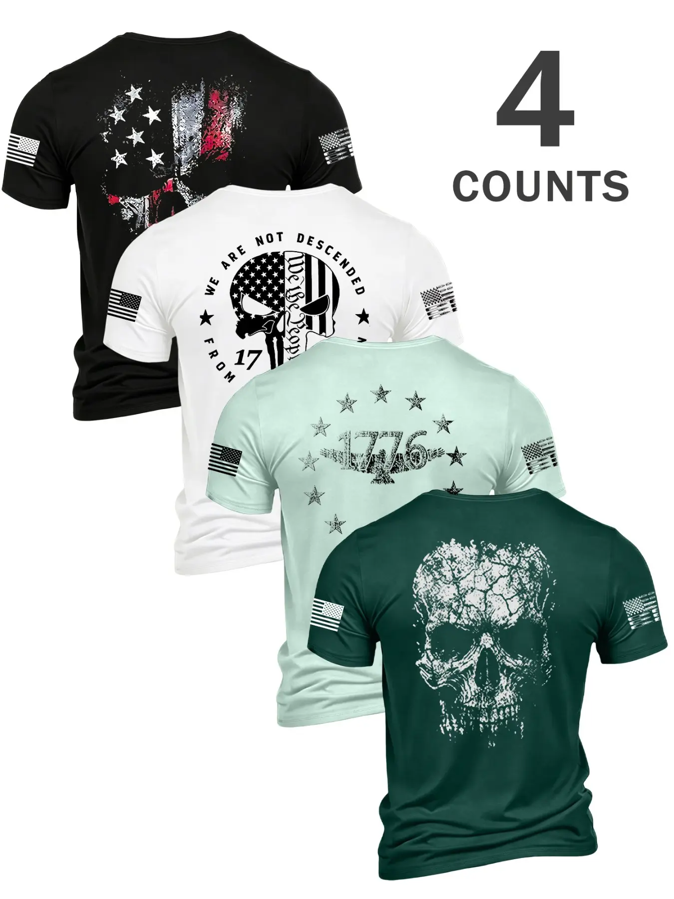 Summer Men's Retro Skull Round Neck Short Sleeve T-Shirt Set, Soft Breathable Comfort, Casual Streetwear Outdoor Fashion, Multiple Colors Available