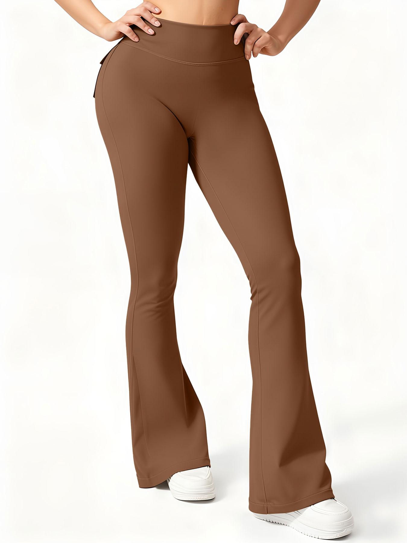 Women's High Waisted Tight Fit Flare Pants with Pockets, V-Shape Waist Design, Butt Lifting Yoga Pants, Casual Fall Winter Workout Wear, Flared Yoga Bottoms, Gym Sportswear Bottoms