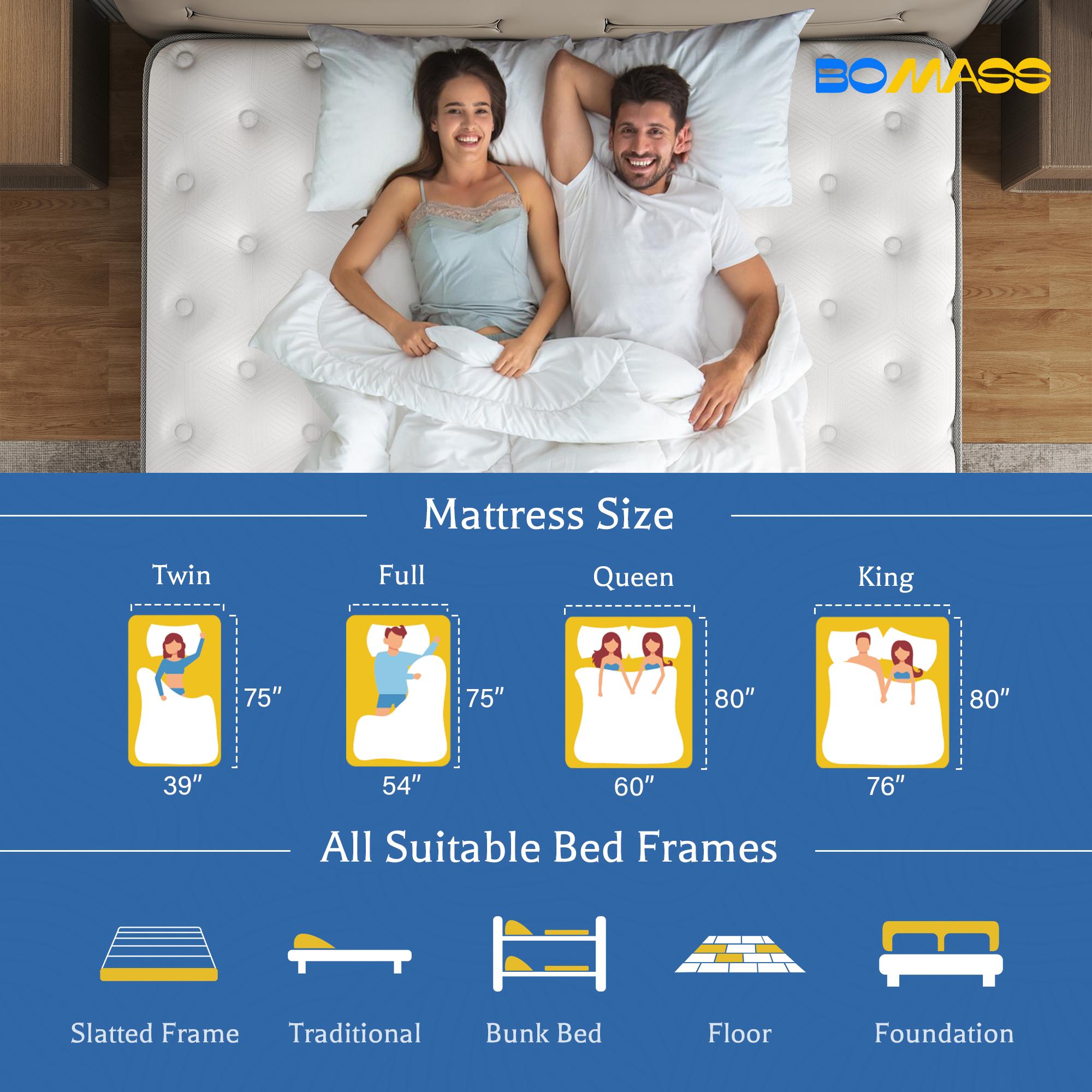 BOMASS 10" 12" 14" Hybrid Mattress Twin Full Queen King Mattresses Memory Foam Medium Firm Pocket Spring Mattress New Luxury Refreshing Sleep Experience