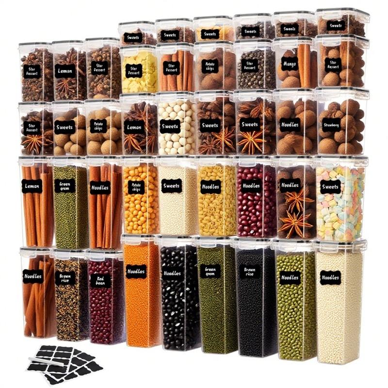 7/15/24-piece set Large Capacity Airtight Food Containers Set, Clear Plastic Storage Bins with Labels for Pantry