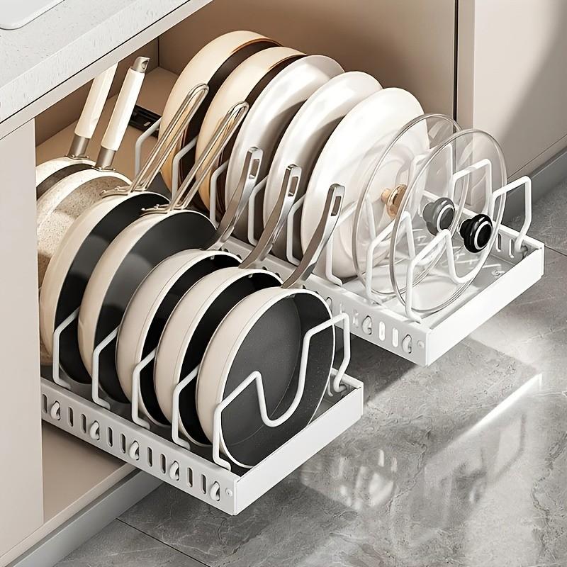 Expandable Pull-Out Pot Rack, No Tools Needed for Easy Installation, Adjustable Storage for Kitchen & Bathroom Organization, Dish Drying Organiser
