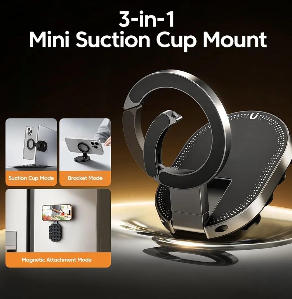 Three-in-One Magnetic Phone Stand, Multi-functional Foldable Portable Magnetic Adhesive Stand, Phone Desktop Wall Mount Stand, Finger Ring Magnetic Adhesive Stand, Foldable Rotating Three-in-One Multi-functional Phone Stand