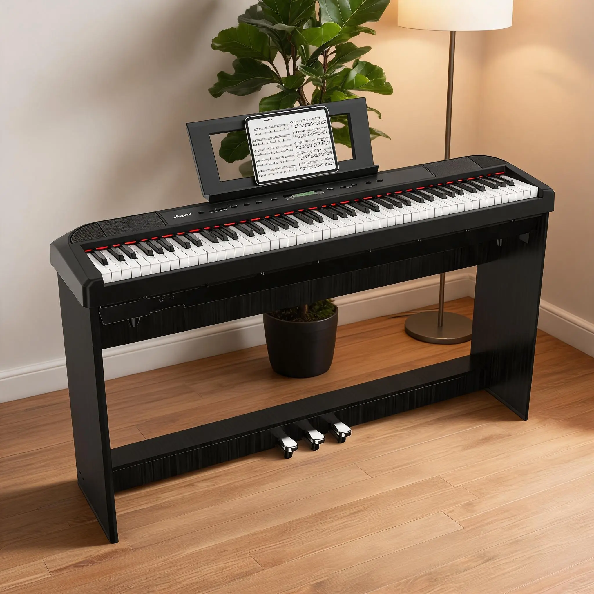 88-Key Weighted Hammer Action Digital Piano with Wooden Stand – Portable Full-Size Electronic Keyboard, Composite Body, Triple Pedal, for Beginners & Professionals