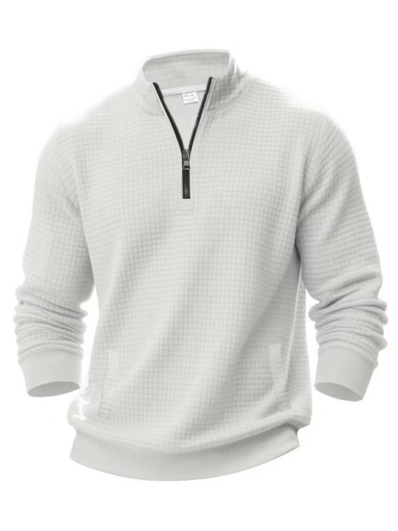 Heavyweight small checkered simple and casual men's loose stand-up collar semi-high collar quarter zipper long-sleeved base layer sweatshirt, warm and soft fabric, suitable for daily casual and outdoor sports occasions,gifts for him boyfriend christmas